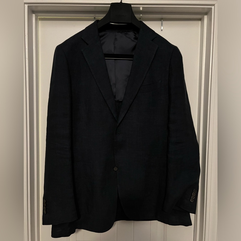 EUC Suitsupply sportcoat navy pure linen 44 regular Havana cut